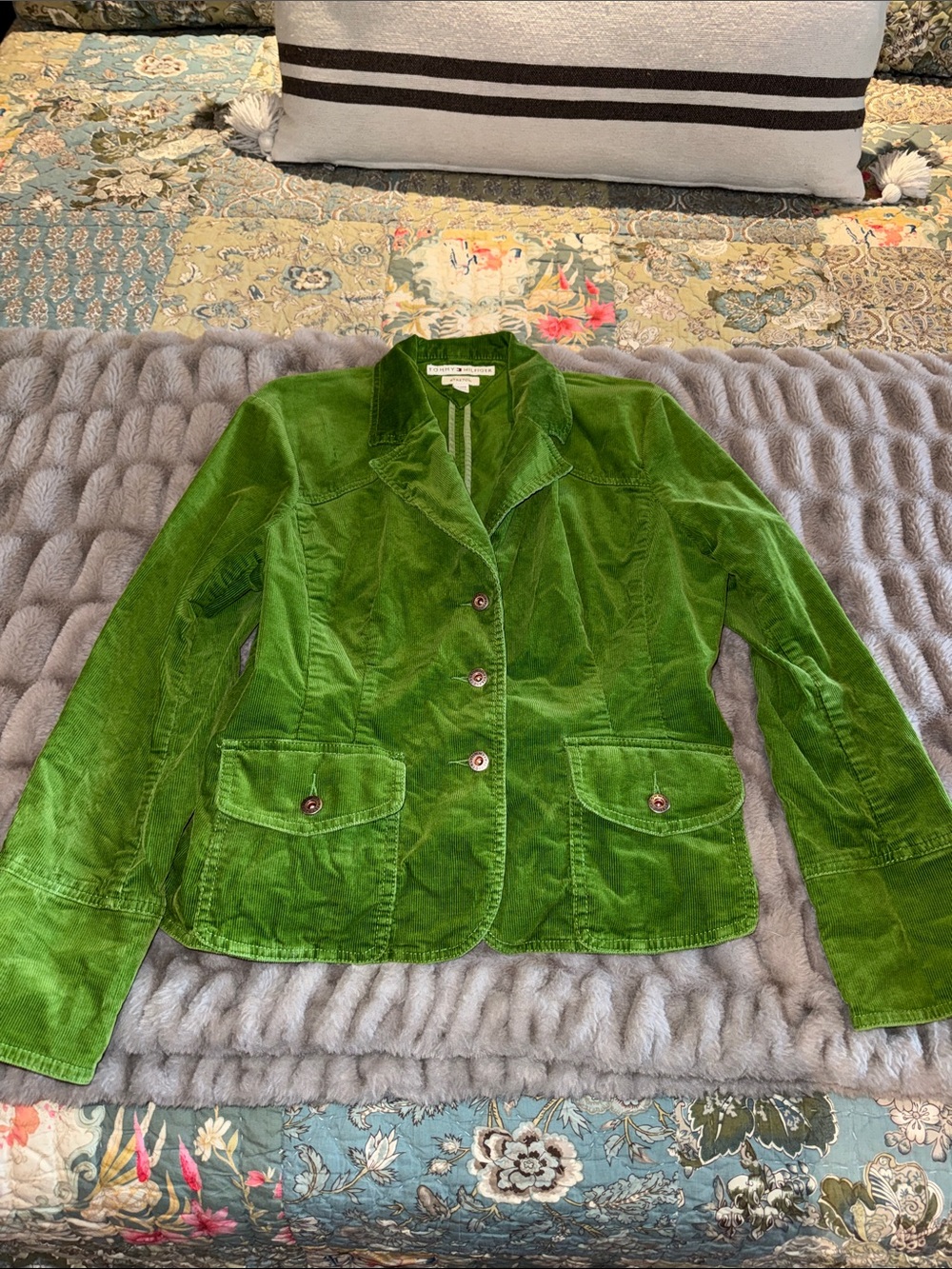 Tommy Hilfiger Women's Green Jacket - Tailored Corduroy Style